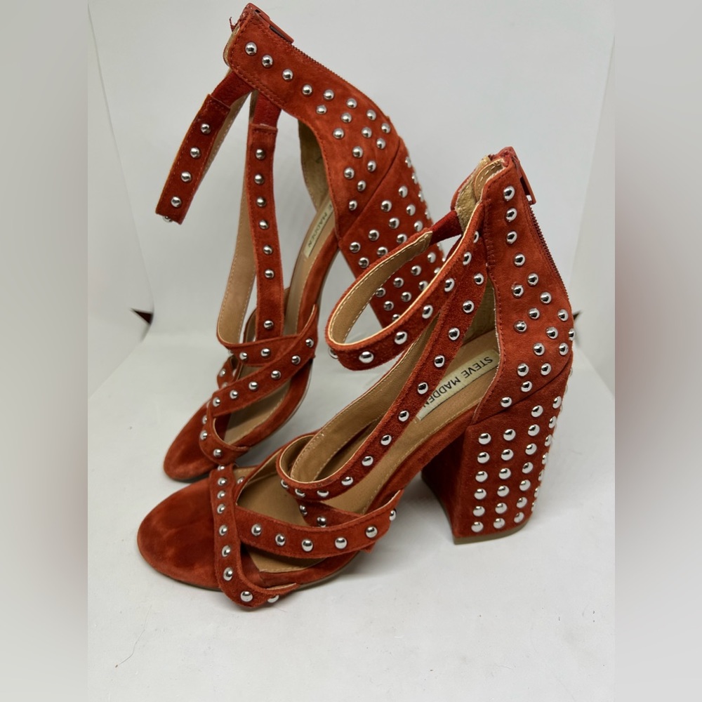 Steve Madden Red Rust Fara Studded Block Heel San… - image 2